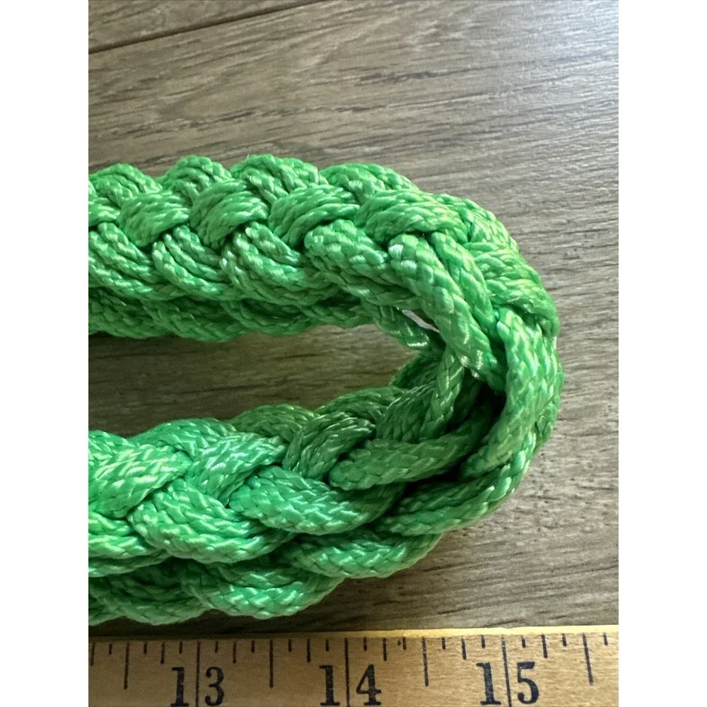 Green Braided Rope Belt Navy Blue Enamel Quatrefoil Buckle Preppy Nautical 31in